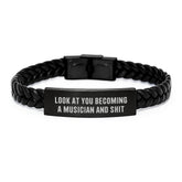 Funny Musician Gifts for Him Interlaced Leather Bracelet with Stainless Steel Quote - Gifts from Friends to Musician - Image 1